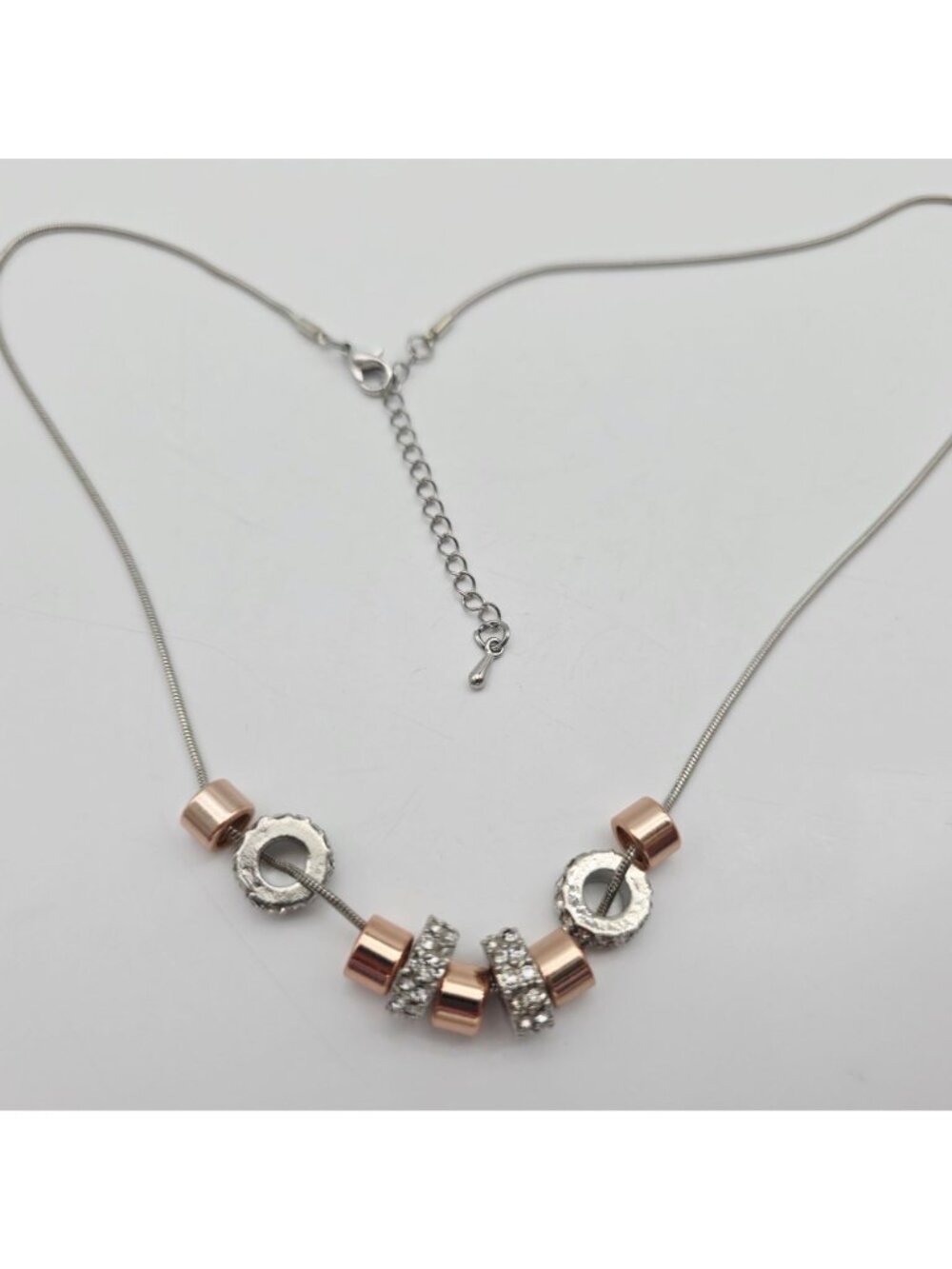 Rose Gold & Silver Tone Pendant Necklace With Rhinestone Accents Lobster Clasp - Picture 3 of 6